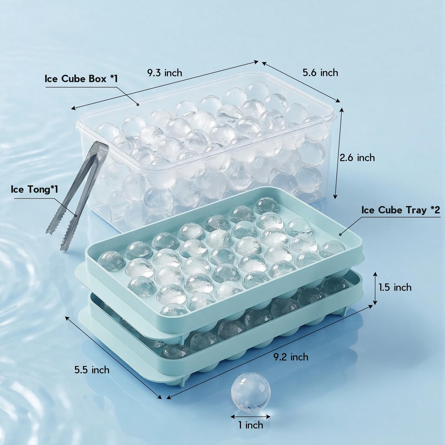 WIBIMEN Ice Cube Tray with Lid and Bin - Round Ice Trays for Freezer with Lid - Ice Cube Trays for Freezer with Ice Container (1"-2PACK Blue)