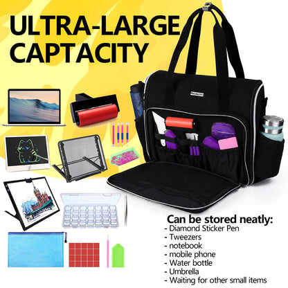 POCDUORG Portable A4 Light Pad Storage Bag for Diamond Painting Accessories, Tote Organizer Case with Multiple Pockets - Compatible with A4 Light Board, Art Supplies & Travel Carrying (Black S)