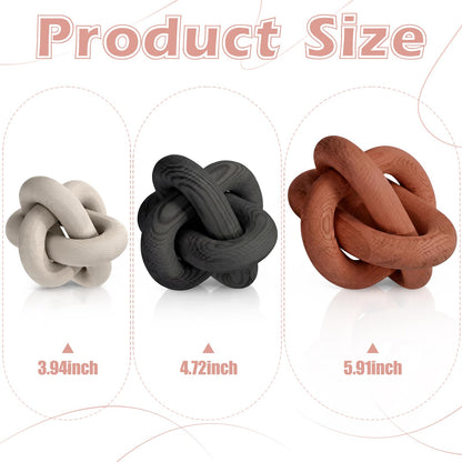 BrightRow Wood Knot Decorations Set of 3, Wooden Chain Link Coffee Table Decor, Modern Boho Farmhouse Rustic Home Decor for Living Room Shelf Tabletop Sizes 3.94", 4.72", 5.91"(Rust)
