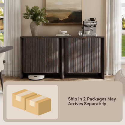 MorganBrig 63" W Walnut Sideboard Buffet Cabinet with Storage, Fluted Accent Console Cabinet, Mid Century Modern Credenza for Living Room Kitchen Entryway Dining Room, Dark Walnut