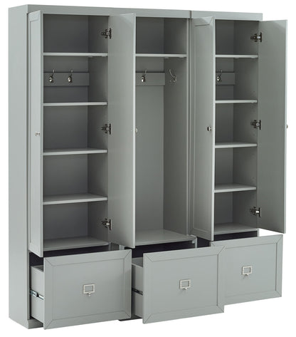 Crosley Furniture Harper 3-Piece Hall Tree and Storage Cabinet Set with Entryway Bench and Hooks for Hanging, Gray