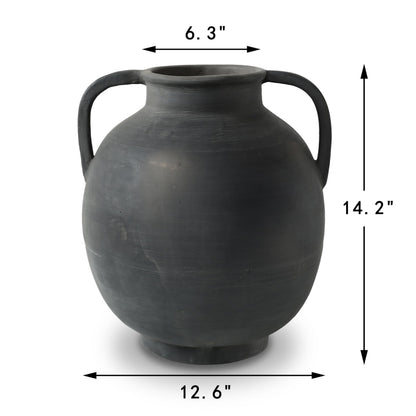 Approx.14 Earthy Gray Pottery Vase with Two Decorative Handles