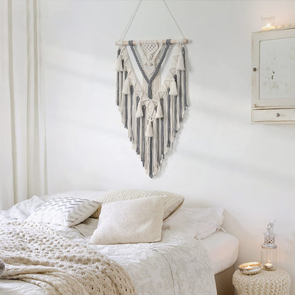 Dremisland Macrame Woven Wall Hanging Boho Geometric Woven Tapestry Beige & Grey Cotton Handmade Bohemian Art Decor with Tassel Craft Ornament for Bedroom Living Room Apartment Nursery (Grey)