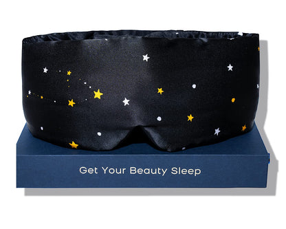Silk Sleep Mask for Women Men, Mulberry Silk Eye Sleeping Mask & Blindfold with Adjustable Velcro Strap, Blackout Eye Cover for Sleep Travel Yoga Nap, Large Size, Black