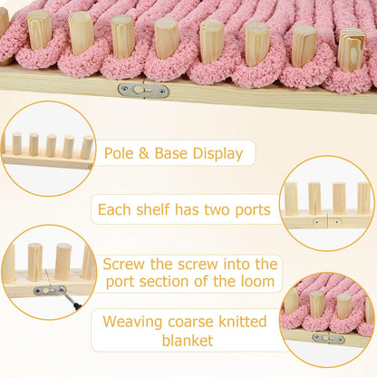 ZMJY 46" Adjustable Chunky Yarn Loom Kit for DIY Blankets | Beginner-Friendly Hand Knitting Loom with Modular Wooden Frame | No Needles Required for Family Craft, Home Decor & Stress Relief