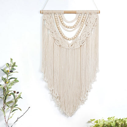 LOMOHOO Macrame Wall Hanging Boho Handmade Geometric Woven Tapestry Bohemian Wall Art Decor with Chic Wooden Beads Home Decor for Bedroom Living Room Apartment Dorm Gallery Wedding 16.5"x30"