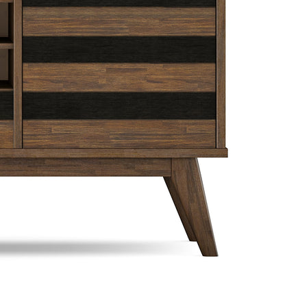 SIMPLIHOME Clarkson Buffet - 60 inch Wide Solid Acacia Wood 3-Door Sideboard Buffet in Rustic Natural Aged Brown, Mid-Century Cabinet for Dining Room or Kitchen with Wine Storage and Open Shelf