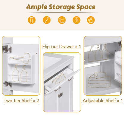 Favfurish 60" Double Bathroom Vanity,Free Standing Double Basin Vanity Set w/ 2 Ceramic Sinks,Adjustable Shelf & Soft Close Doors,Solid Wood Frame Storage Cabinet w/Flip Drawer,for Bathroom,White