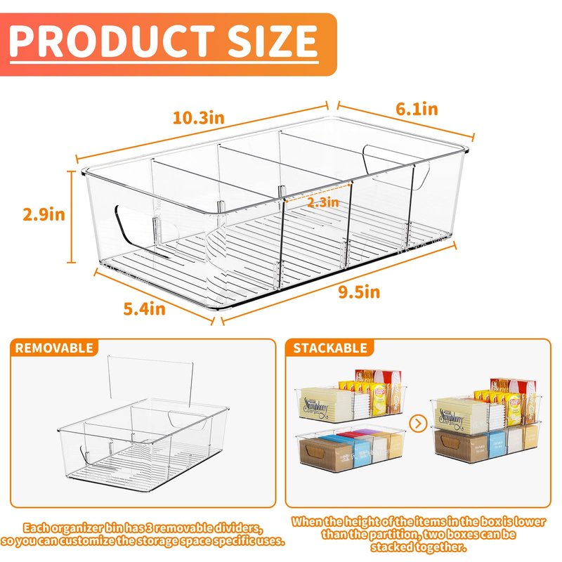 Stackable 6 Pack Snack Organizer for Pantry Shelf,Clear Pantry Organizers and Storage Bins for Fridge,Office,Cupboard,Plastic Pantry Snack Organizer For Breast Milk,Tea Bag,Food Storage Containers