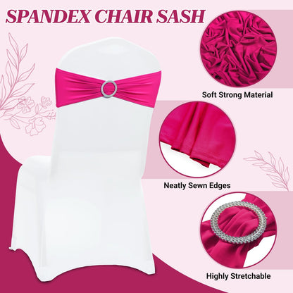 MDS Premium Spandex Chair Sashes - 75 Pack with Buckle Slider for Universal Fit | Magenta Dining Chair Ties