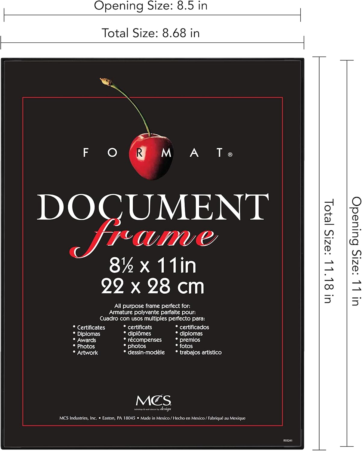 MCS 8.5x11 Diploma Frame, Black Picture Frame for Wall Hanging or Tabletop, 1-Pack