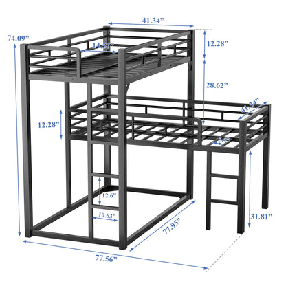 PVWIIK Heavy Duty L-Shaped Triple Bunk Bed for Kids Bedroom,Twin Over Twin Over Twin Metal Bunkbeds with Ladder & Safety Guardrail,Easy Assembly Metal Bed Frame, Black