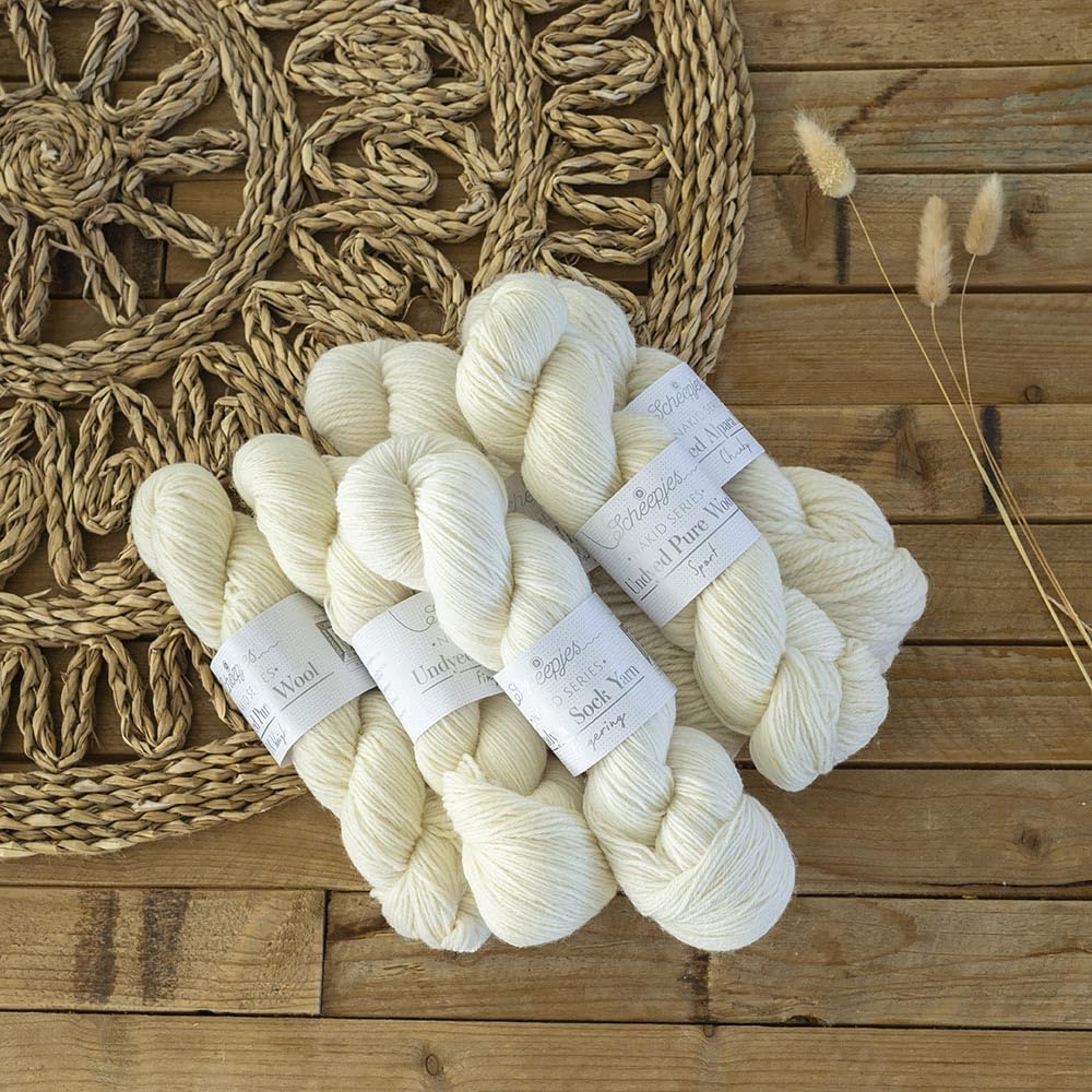 Scheepjes Nakid S Undyed Pure Wool Fingering Yarn, 100 g Ball, White 001