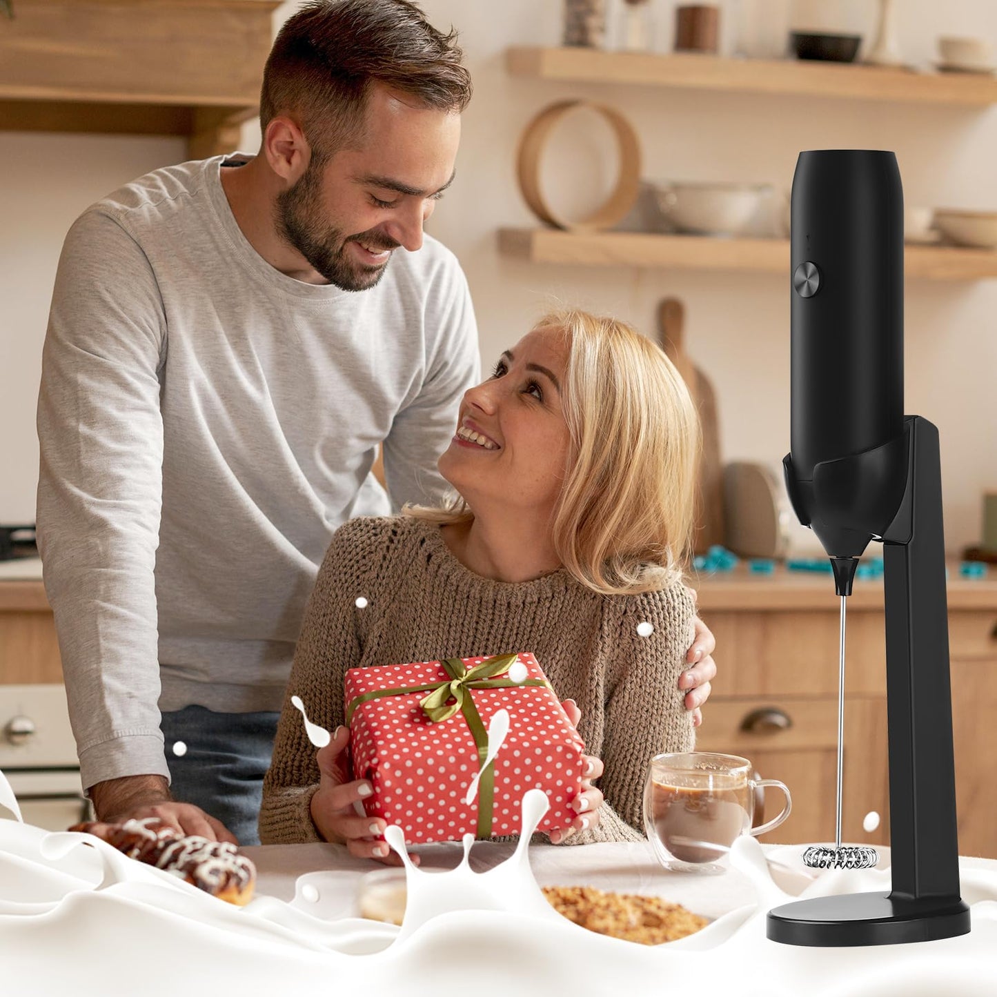 Rechargeable Milk Frother Handheld USB Type-C, Powerful Electric Foam Maker with Stand, Mini Drink Mixer for Coffee Latte, Cappuccino, Mocha, Macchiato, Frappe and Protein Powder