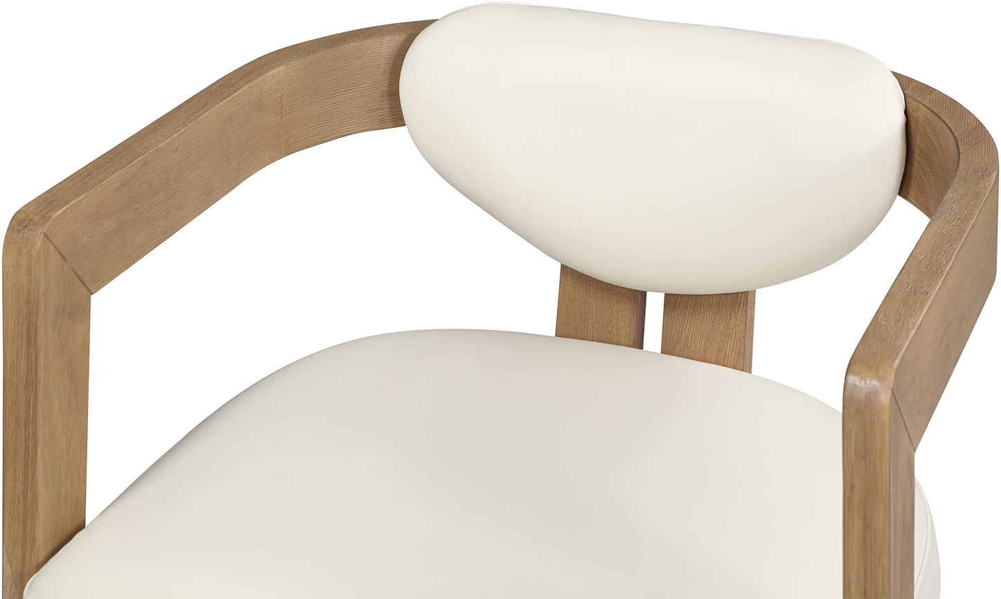 Meridian Furniture 564Cream-C Carlyle Collection Modern | Contemporary Dining Chair, Solid Wood Brushed Natural Finish, Soft Cream Vegan Leather, Brushed Chrome Accents, 24" W x 23.5" D x 29" H, Cream