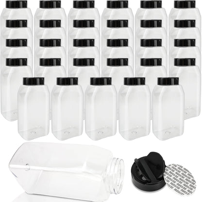 30 Pack 16 oz Plastic Spice Jars with Cap Clear Empty Square Plastic Bottle Containers with Lids Large Empty Powder Storage Container for Storing Spice Seasoning Powders
