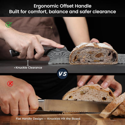 SYOKAMI 2026 New Upgraded Offset Bread Knife for Homemade Bread, 10.5 Inch Resharpenable Serrated Knife, Ultra-Sharp Sourdough Slicing, Perfect Kitchen Gift, Designed for Cutting Cakes, Fruits & Meat