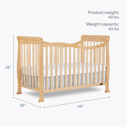 Dream On Me Violet 7-in-1 Convertible Full-Size Baby Crib with Toddler, Day & Full Bed Conversion in Natural, GreenGuard Gold & BSA, 4 Mattress Heights, Sustainable Pinewood