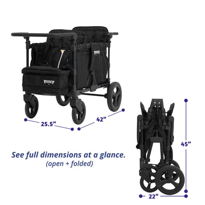 Keenz MOOV 4-Passenger All-Terrain Stroller Wagon with Reclining Seats, Built-in Cooler, Push/Pull Handle, Rubber Wheels, and Activity Tray – Foldable Wagon for Four Kids, Black