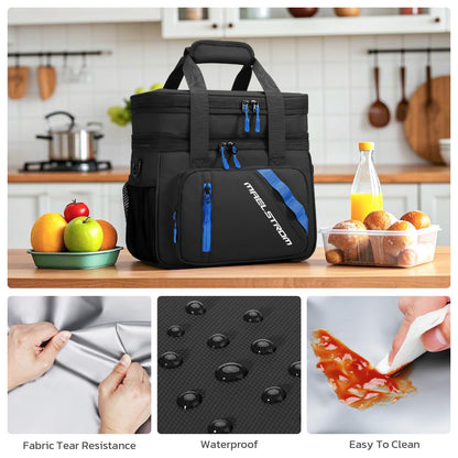 Maelstrom Lunch Box, 20L Insulated Lunch Bag for Men Women, Expandable Double Deck Leakproof Cooler Bag with 6 Pockets, Reusable Lunch Tote Bag for Work, Picnic, Travel, Black