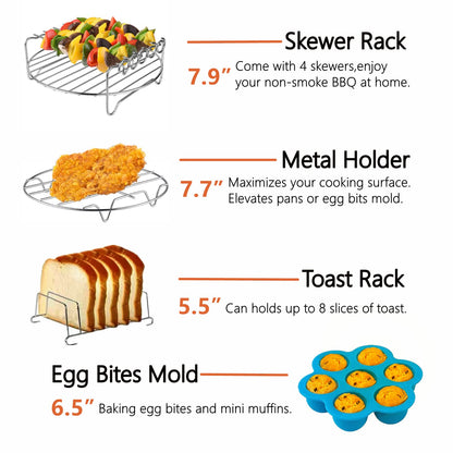 18 PCS Air Fryer Accessories, 8 Inch XL Deep Fryer Accessories Compatible with Gowise USA Phillips Ninjia Cosori Cozyna Air Fryer, Fit 3.6QT- 6.8QT Air Fryer with Cake Pan, Pizza Pan, Air Fryer Liner