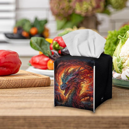 Fire Dragon Tissue Holder Square Cover for Home, Office, and Car, Waterproof Tissue Box Dispenser