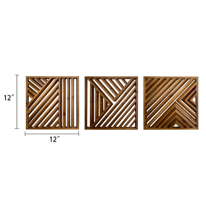 Musanpou Wooden Geometric Home Wall Decor Slatted Wood Design Wall Sculpture，Set of 3 Wood Wall Art decorate，Boho Bathroom Bedroom Living Room rustic Home Decoration