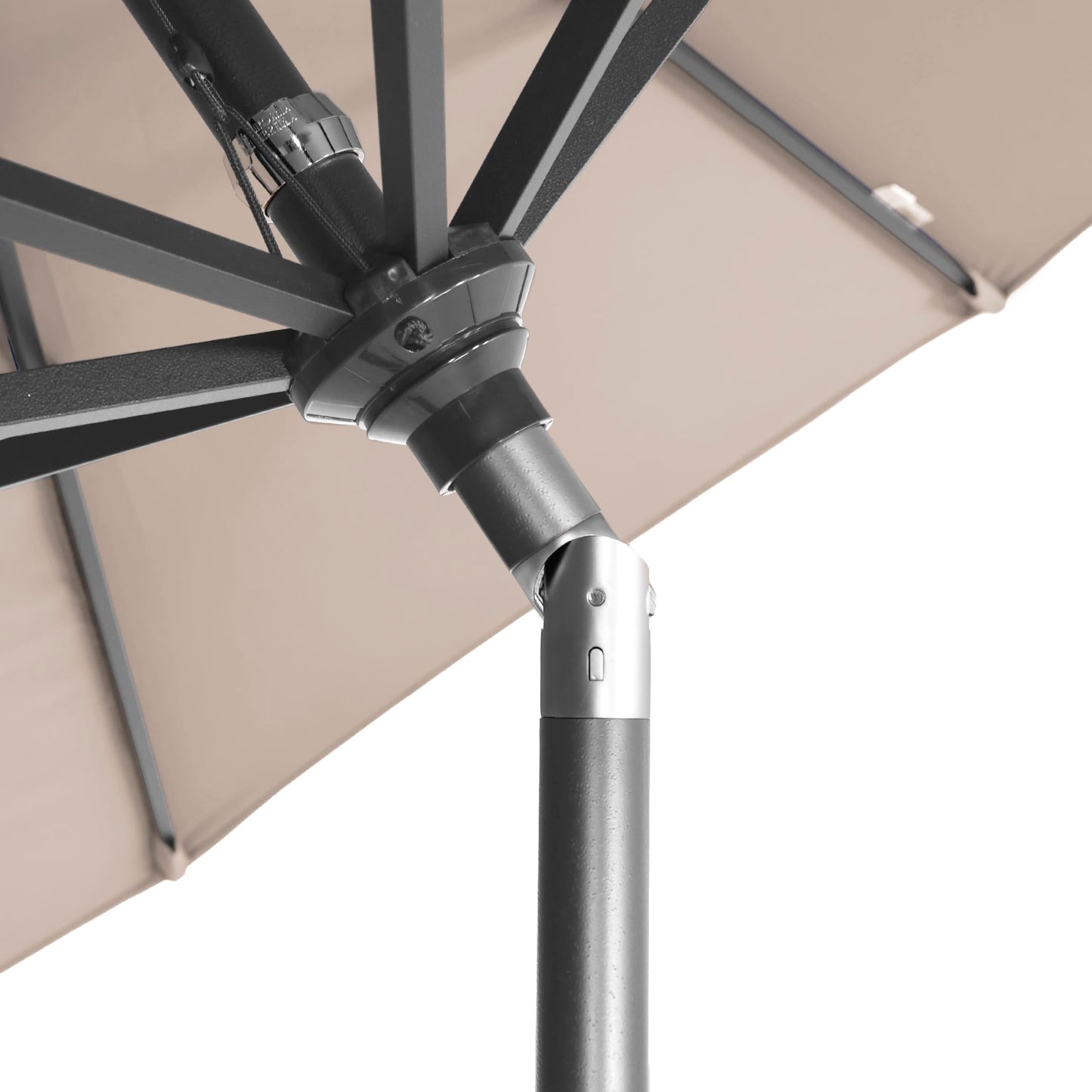 California Umbrella 12-Year-Non-Fading, 9Ft Premium Sunbrella Patio Umbrella, Hand-Crank, Button-Tilt, Gray Frame, Taupe Fabric