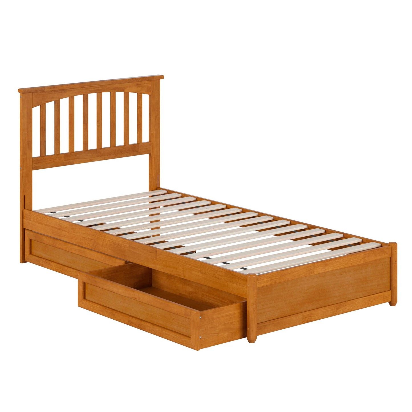AFI, Everett Twin XL Platform Bed with Panel Footboard & Storage Drawers, Light Toffee