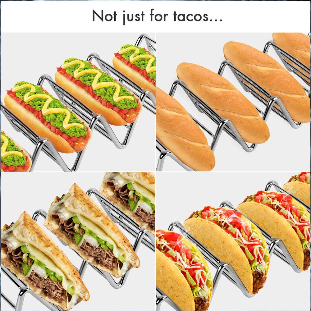 Stainless Steel Taco Holders 2-Pack, Holds 4 Tacos Each, Grill & Oven Safe Taco Shell Stands for Taco Bar Gifts & Accessories, Dishwasher Safe