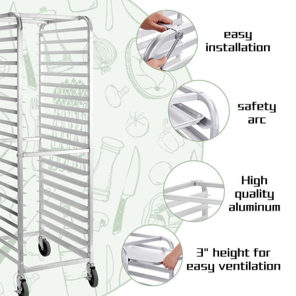 HALLY SINKS & TABLES H Bun Pan Rack 20 Tier with Wheels, Commercial Bakery Racking of Aluminum for Full & Half Sheet - Kitchen, Restaurant, Cafeteria, Pizzeria, Hotel and Home, 26" L x 20" W x 69" H