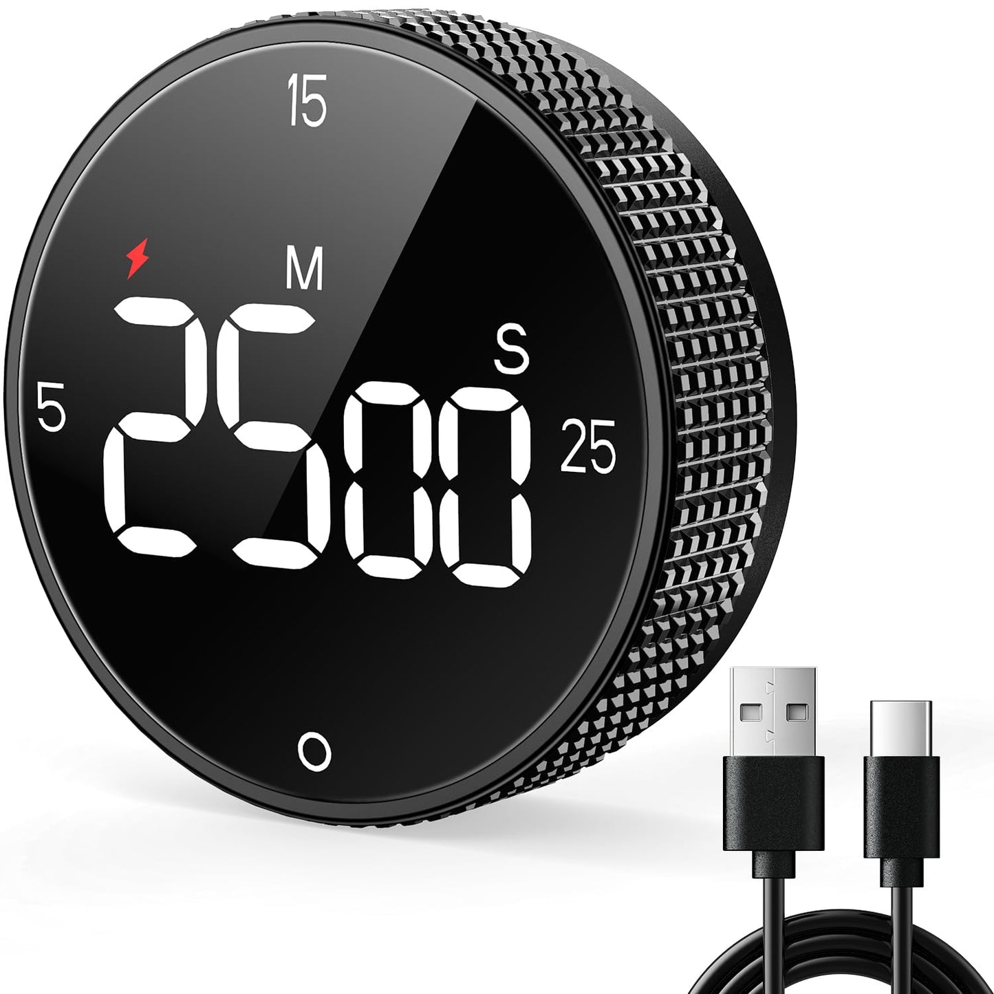 Allbean USB Rechargeable Magnetic Kitchen Timer for Cooking, Building 800mAh Battery Large Display Digital Countdown Countup Timer, 3 Preset 5/15/25 Mins Loud Alarm for Baking Grilling Studying