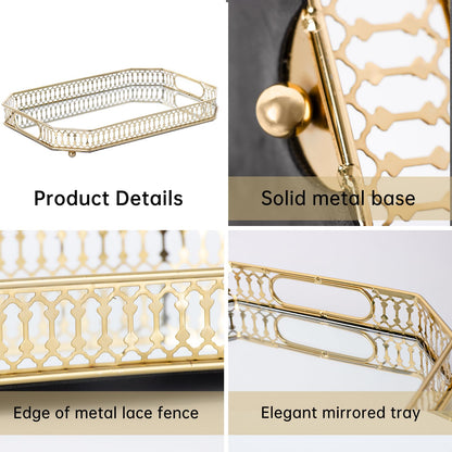 Bar Cart Tray, Decorative Mirrored Tray with Handles, Large Capacity Organizer, Gold