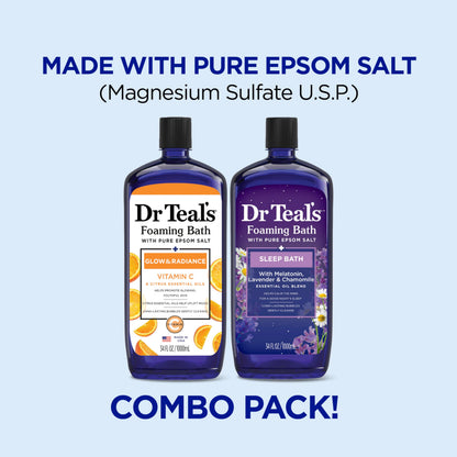 Dr Teal's Foaming Bath with Pure Epsom Salt, Relax & Relief with Eucalyptus & Spearmint, 34 fl oz (Pack of 2)