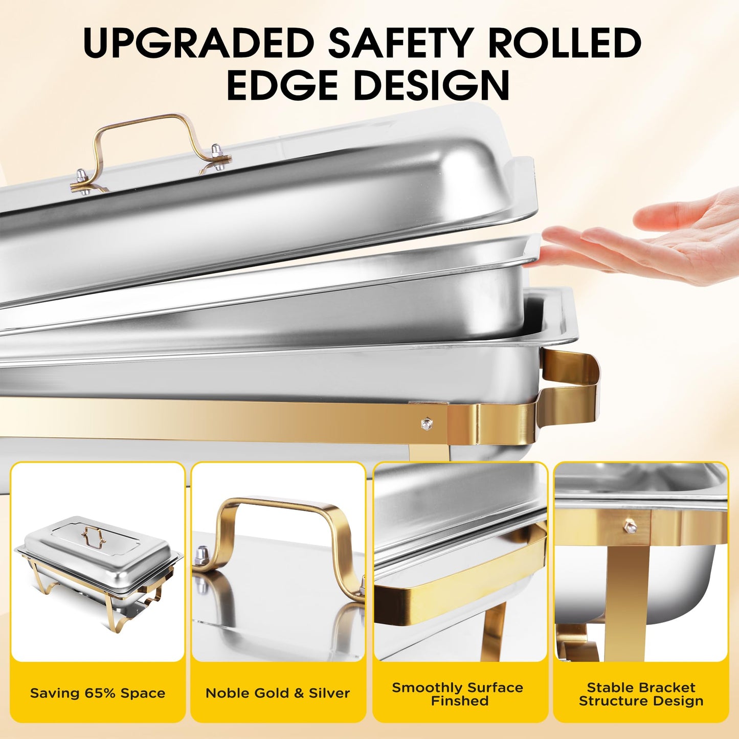 9.5 QT Chafing Dishes, 4 Pack High Premium Stainless Steel Complete Set,Heating and Cooling Chafing Dish, Rectangular Chafing Dish Buffet Set for Buffet, Party, Gatherings Banquet, Wedding