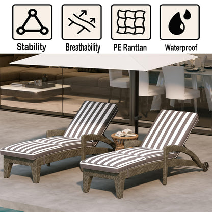 DAYAOUTDOOR Patio Chaise Lounger Set of 2, Outdoor Lounger Patio Chairs, Heavy Duty Lounge Chairs Outdoor, Chaise Lounges for Resort, Backyard, Deck, Poolside, Garden, Grey Stripe