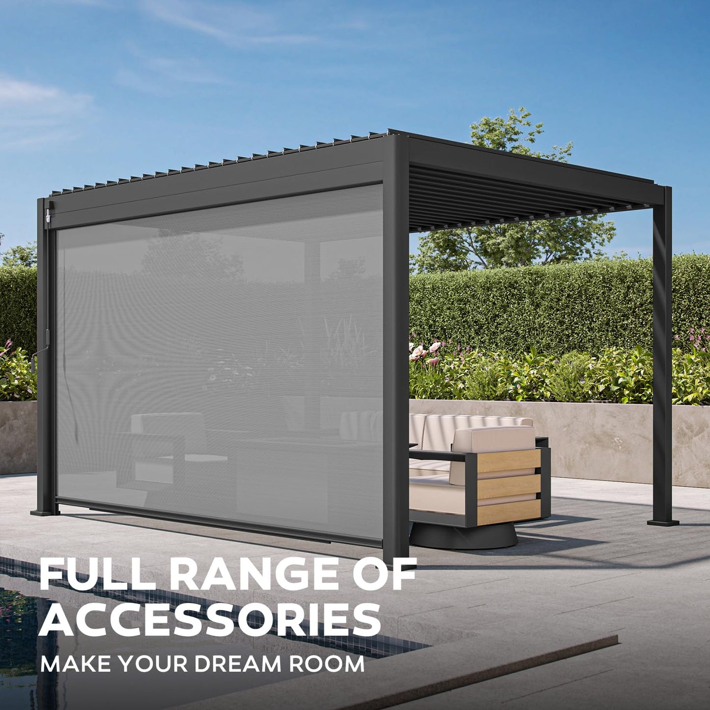 Mirador 111S Round Louvered Pergola Gazebo, 10Ft x 13Ft, Full Aluminum Frame, Adjustable Roof, Outdoor, Durable, Charcoal
