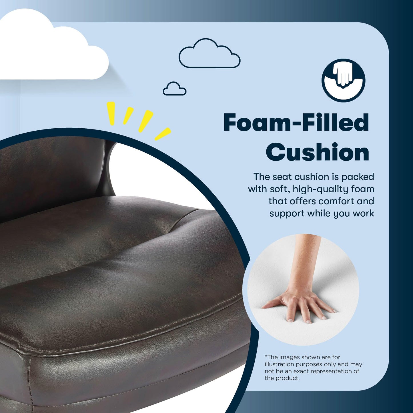 Serta Comfort Executive Big & Tall Office Chair, Ergonomic High-Back Computer DeskChair, Semi Plush Cushion Seat, Soft Padded Armrests, SertaQuality Foam, Metal Swivel Base, Bonded Leather, Black