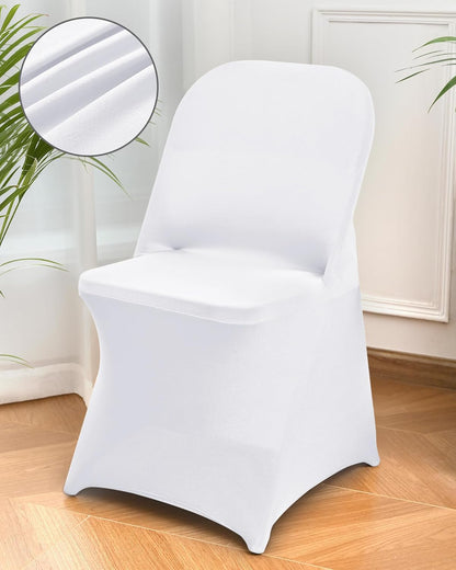 6 Packs White Spandex Stretch Folding Chair Covers for Wedding Party,Universal Fitted Washable Dining Seat Slipcovers