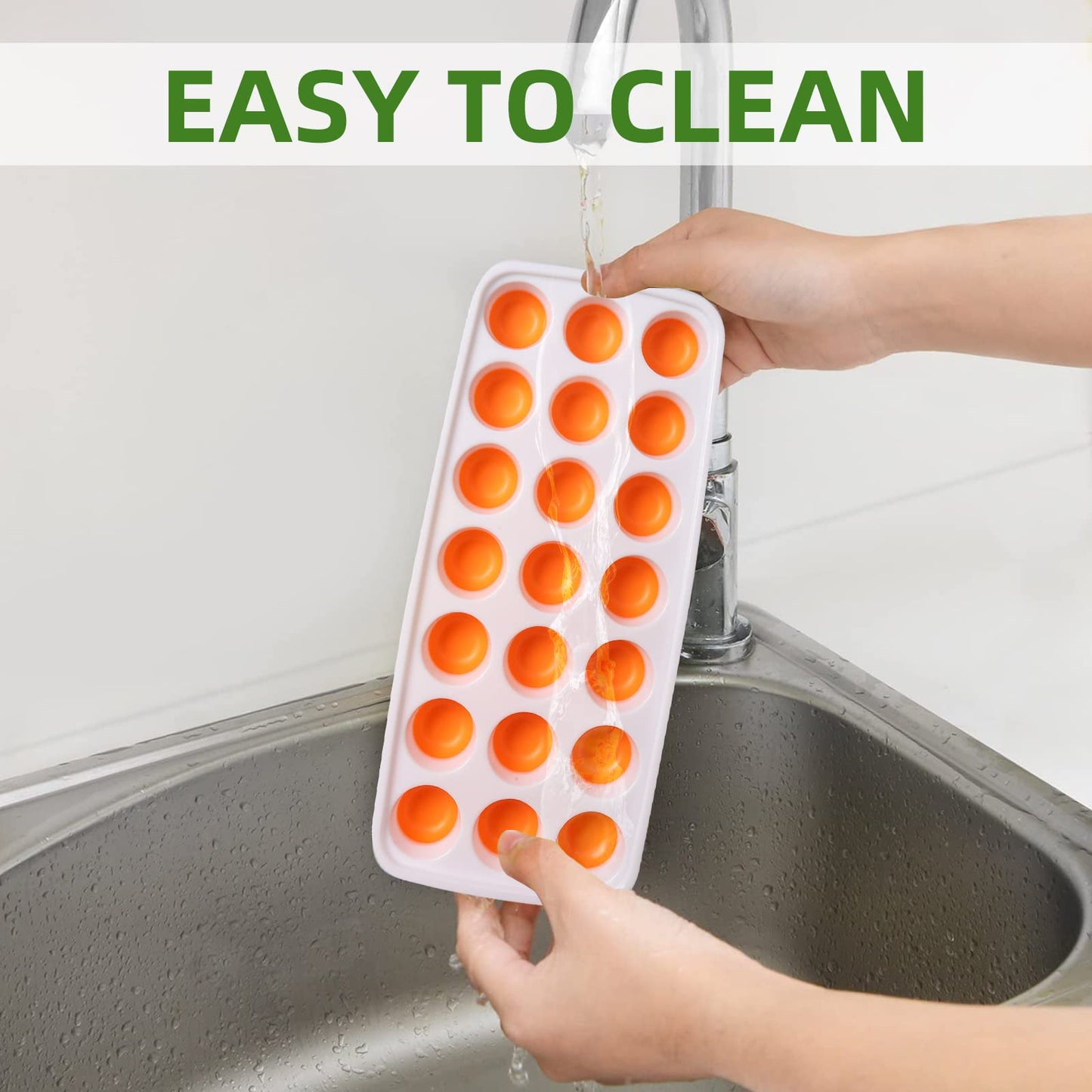 Select4U Ice Cube Trays with Lids BPA Free, 4Pack Easy Release Silicone Ice Cube Trays for Freezer 84 Sphere Ice Tray with Stackable No Spill Covers, Dishwasher Safe,Orange&Yellow