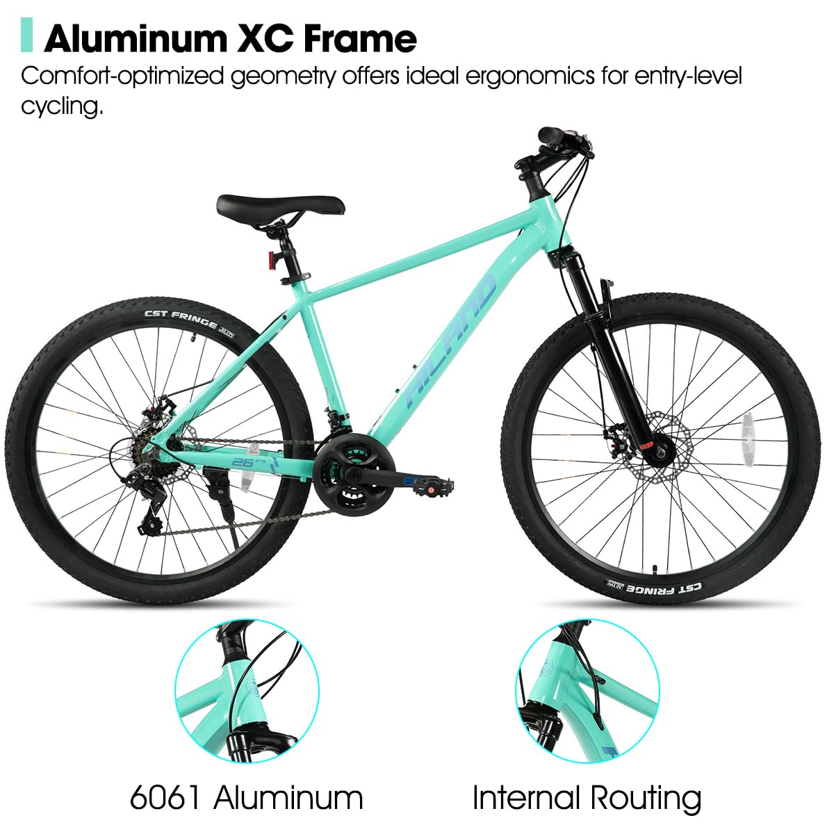 HH HILAND 27.5 Inch Mens and Womens Mountain Bike, 21 Speed Mountain Bicycle with Dual Disc Brake, Front Suspension Fork, High Carbon Steel Frame Urban Commuter Bike for Adults, Green