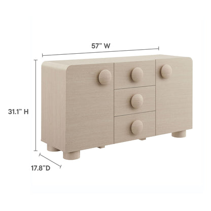 Modway Sonnet Retro Curved Sideboard in Ash – 57 Inch Modern Buffet Cabinet with Circle Knobs – Credenza Cabinet with 3 Drawers – TV Stand Media Cabinet for Living Room, Home Office, Lounge Area
