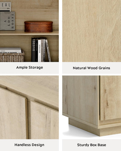 EYYTHUNG Buffet Storage Cabinet Set of 3, Sideboard Accent Cabinet with Adjustable Shelves and Handless Design, Credenza, Console Table for Living Room, Light Oak