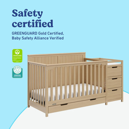 Graco Hadley 5-in-1 Convertible Crib & Changer – GREENGUARD Gold Certified, Fits Standard Crib Mattress, Converts to Toddler Bed and Full Bed, 4 Adjustable Mattress Heights (Driftwood)