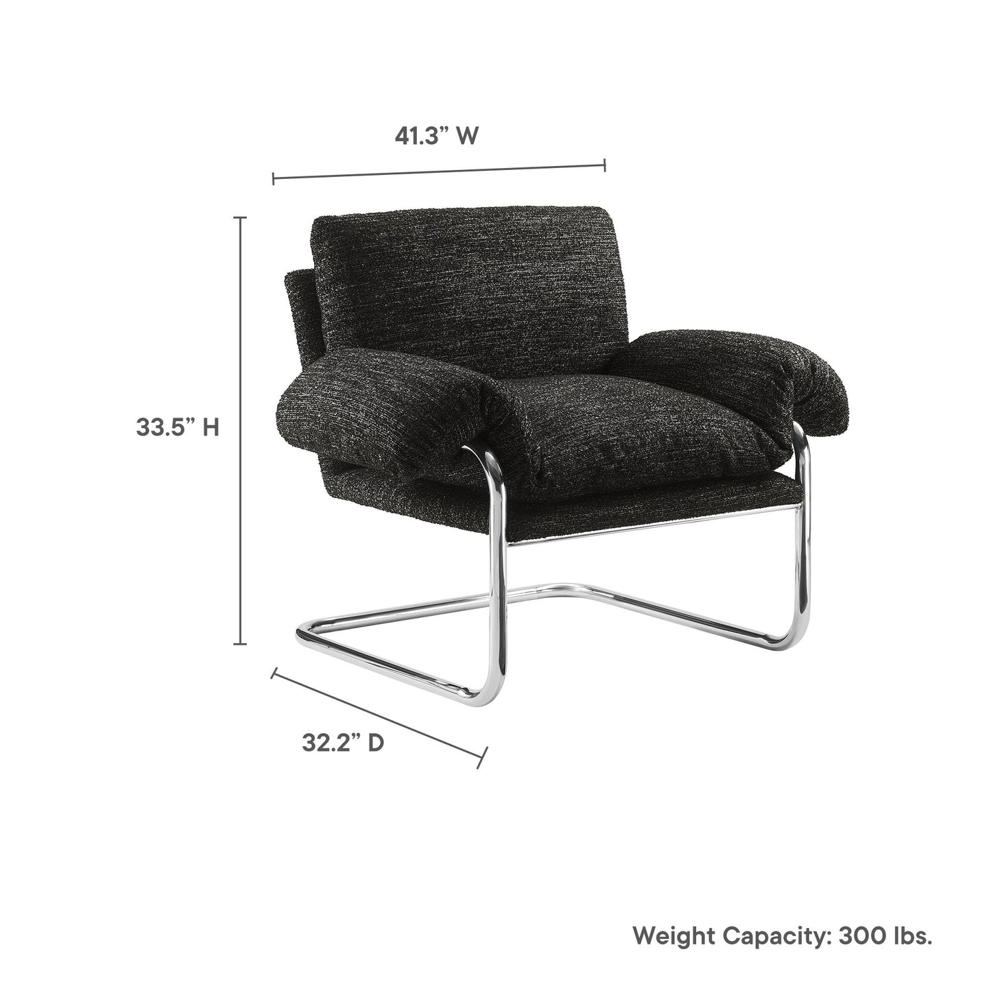 Modway Ansel Boucle Accent Chair in Charcoal - Fabric Lounge Chair for Living Room, Bedroom - Upholstered Corner Reading Chair with Arms and Removable Cushions