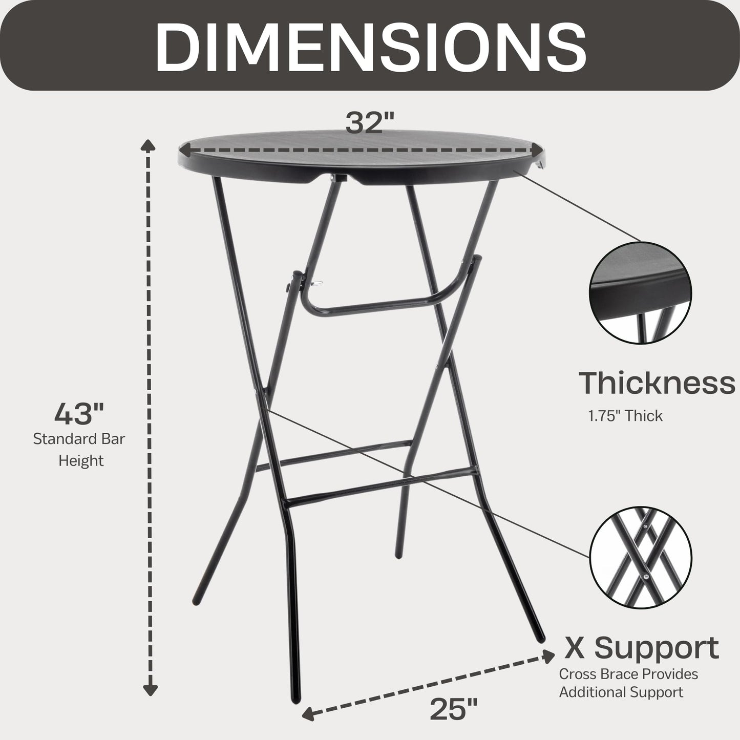 BTEXPERT Set of 10, Black 32" Round 43" Bar Height Granite Folding Commercial Portable Banquet Card Plastic Coffee Dining Table for Wedding Party Coffee Event Home Kitchen Indoor Outdoor-Ten