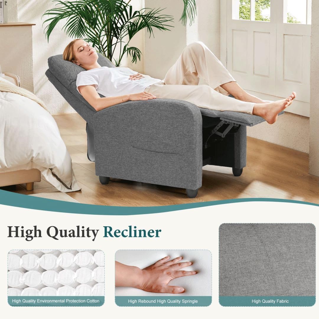 UOCFYK Massage Recliner Chair, Fabric Reclining Sofa Chair with Padded Seat Backrest, Home Theater Seating with Adjustable Feature for Living Room and Bedroom, Grey