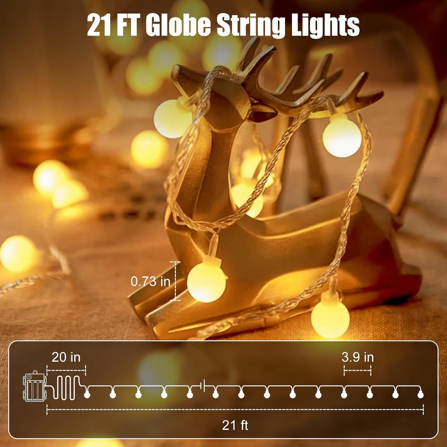 21FT 60 Minetom Battery Operated String Lights, LED Globe Fairy Lights with Remote, Waterproof Twinkle Lights