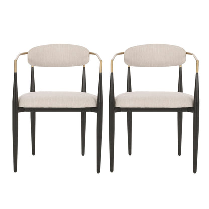 Christopher Knight Home Gertru Dining Chairs Set of 2, Stylish Upholstered Dining Room Chairs, Fabric Kitchen Chair with Gold Black Accent Iron Frame, Elegant Toothpick Design, Beige