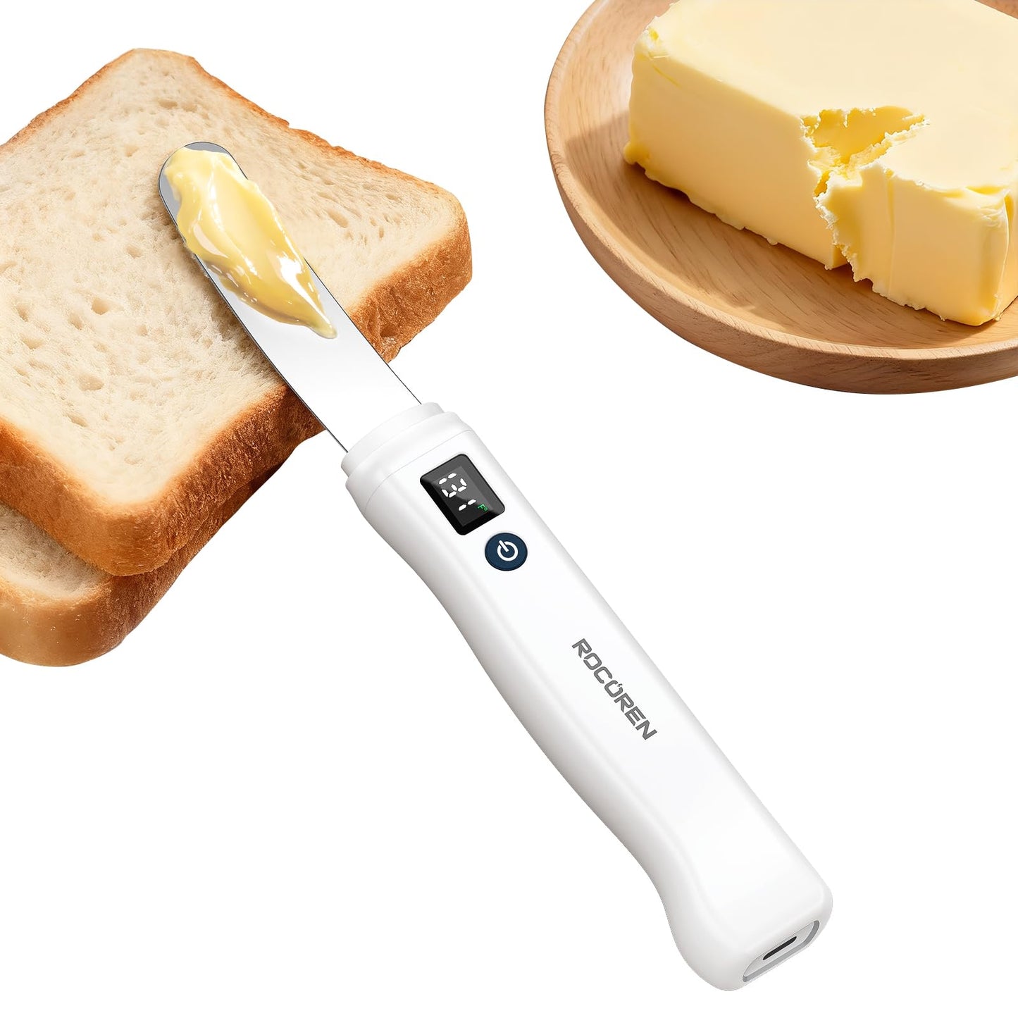 Rocoren Heating Butter Knife, 304 Stainless Steel Cold Butter Spreader,Real-time Smart Display Temp & Battery,Dual Temp Modes for Cheeses,Preserves,Other Spreads with Ease,for Kitchen,Restaurant,Party